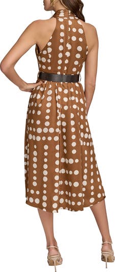 【Donna Karan New York】Polka Dot High-Neck Dress DKNY by Donna Karan Dotted Print Halter Neck Sleeveless A