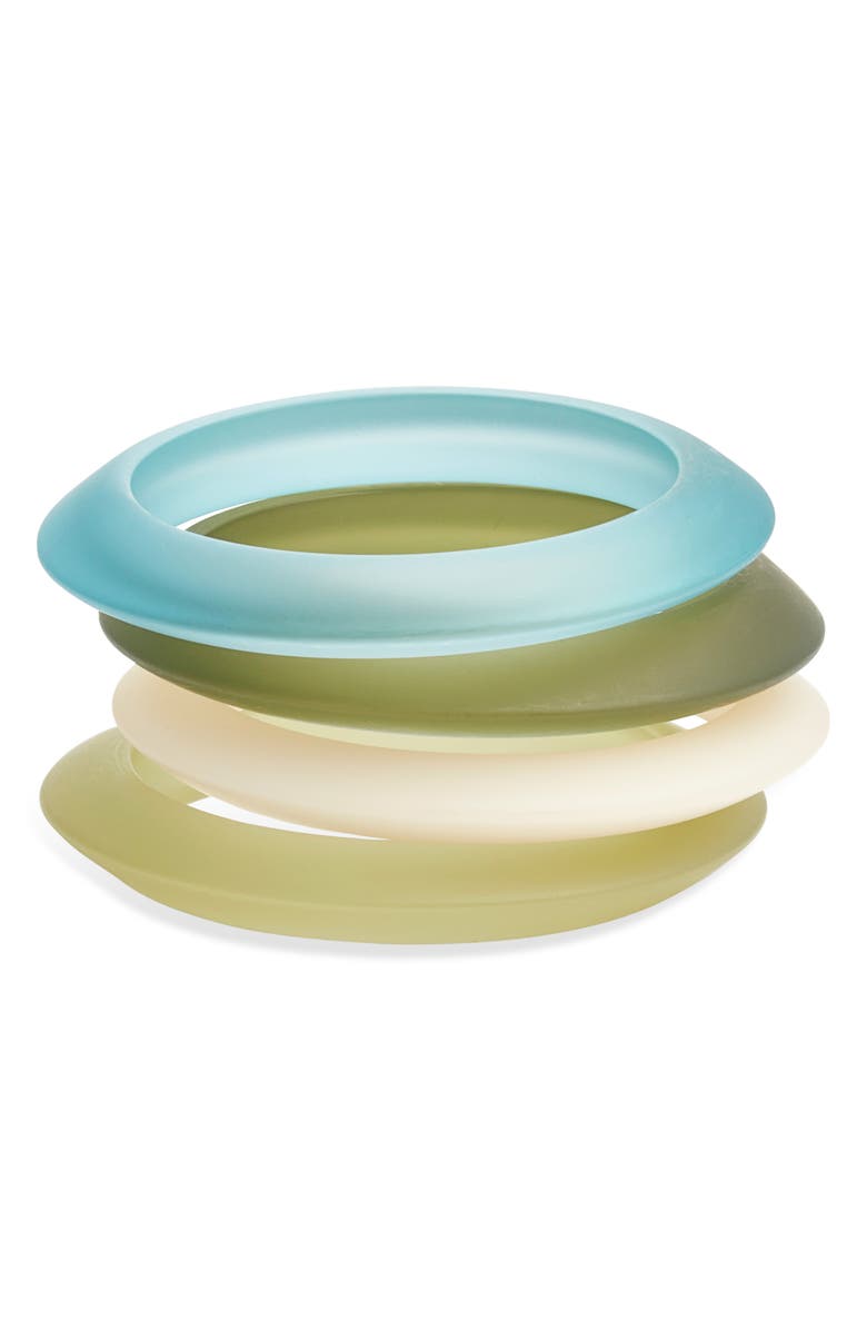 Open Edit Set of 4 Ombré Resin Bangle Bracelets, Main, color, Green Ombre