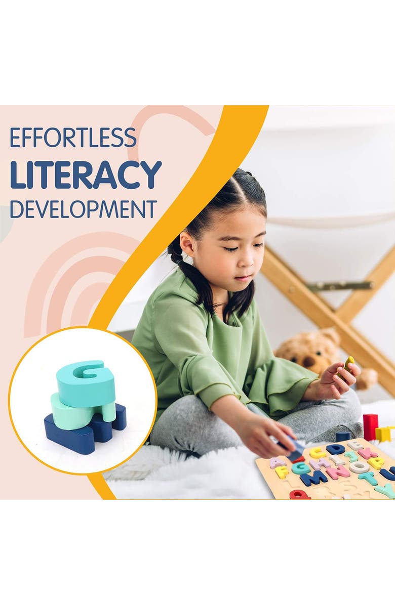 Leo & Friends Wooden Chunky Alphabet Puzzle for Toddlers, Preschoolers, Alternate, color, Pink