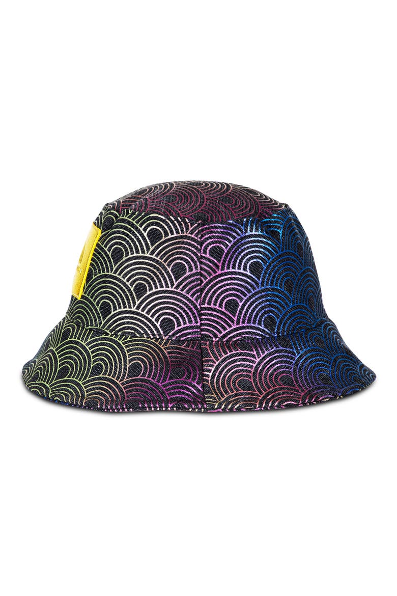 Rainbow Print Bucket Hat, Alternate, color, BLACK