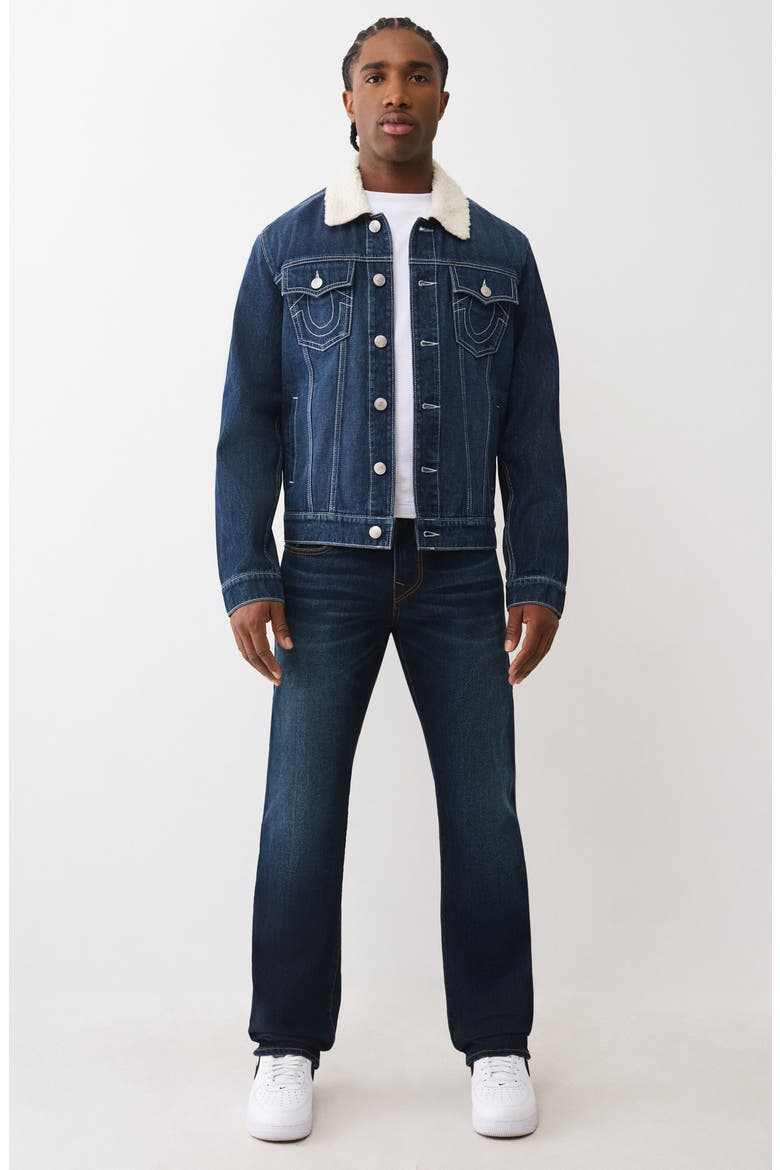 Jessie Faux Shearling Collar Denim Jacket, Alternate, color, DARK WOODLAND WASH