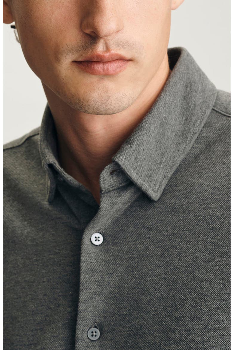 Cotton Knit Button-Up Shirt, Alternate, color, DARK GREY MELANGE