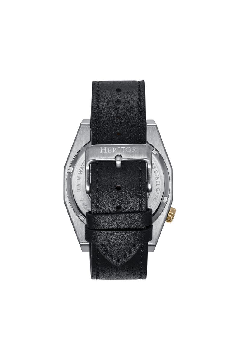 Heritor Automatic Amadeus Semi-Skeleton Leather-Band Watch, Alternate, color, Gold/Black