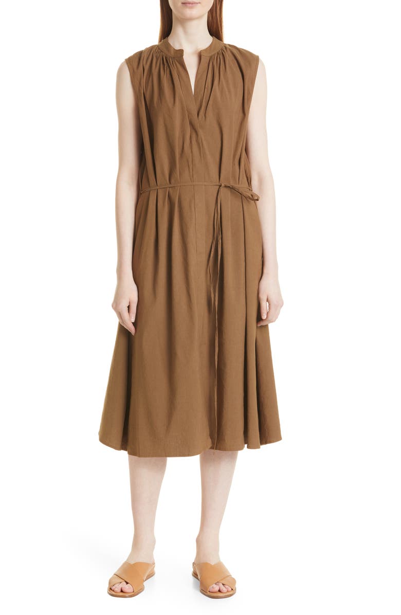 Vince Shirred Linen Blend Dress, Main, color, Cottonwood