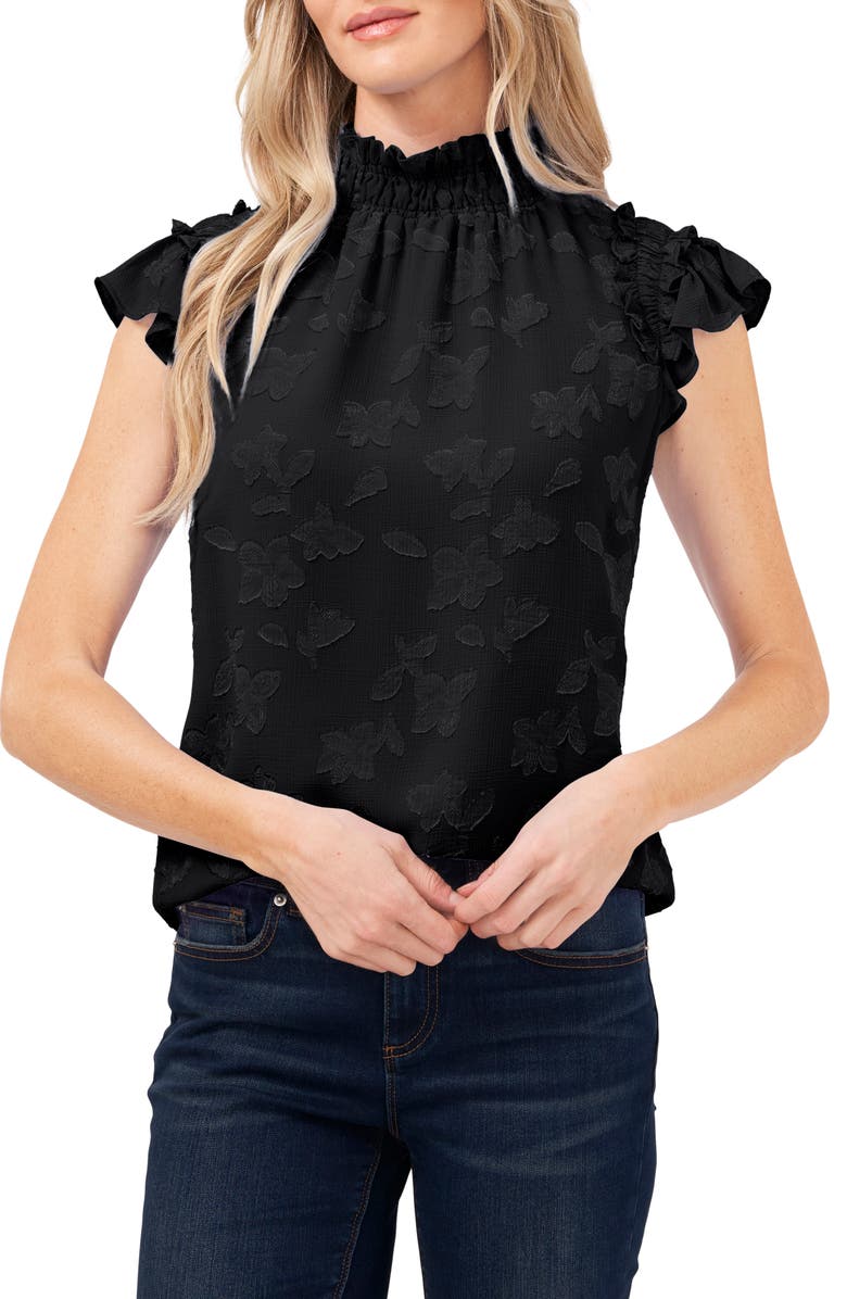 CeCe Crinkled Floral Flutter Sleeve Blouse, Main, color, 