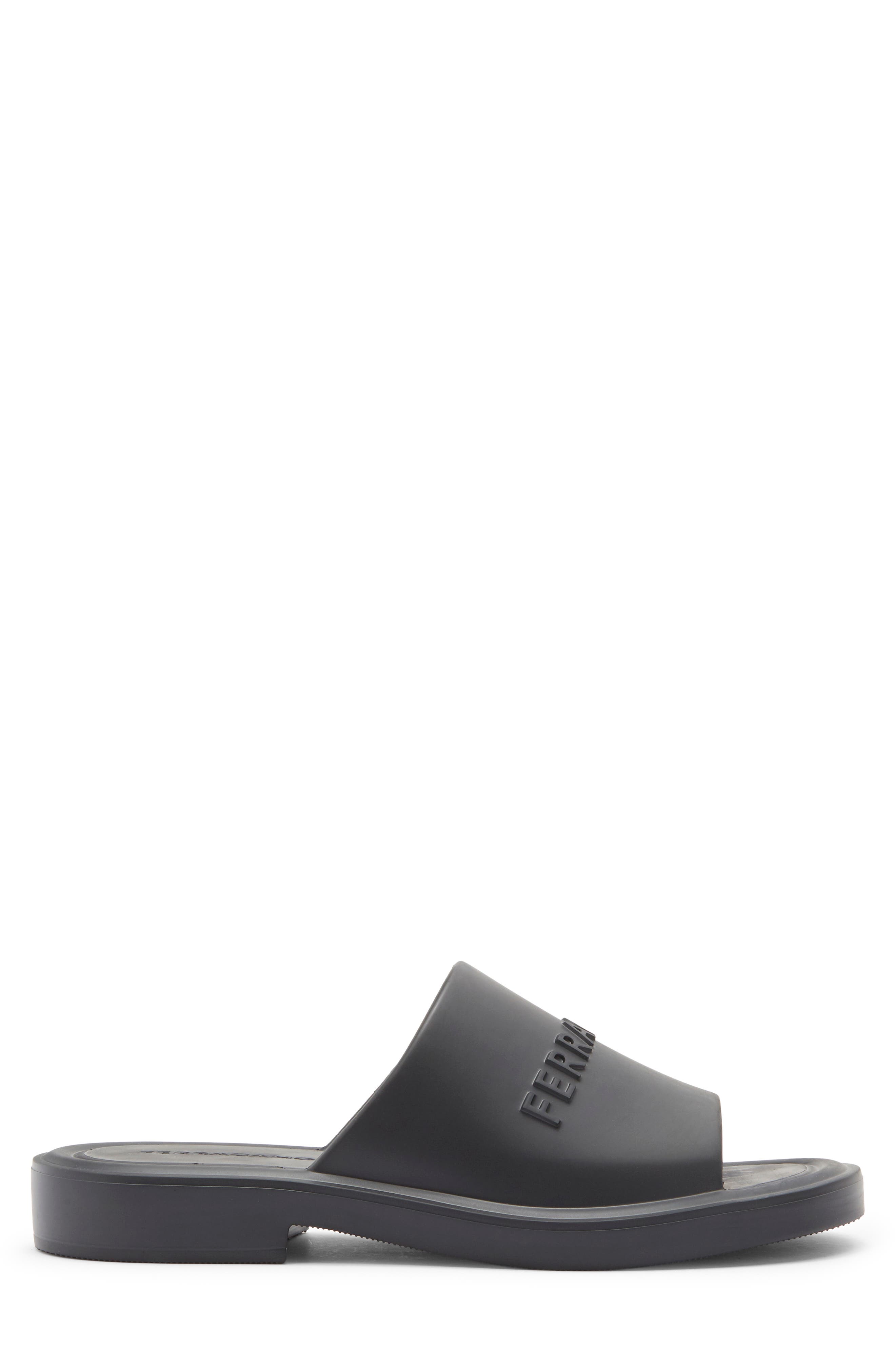 FERRAGAMO Giuneva Logo Embossed Slide Sandal, Alternate, color, Black
