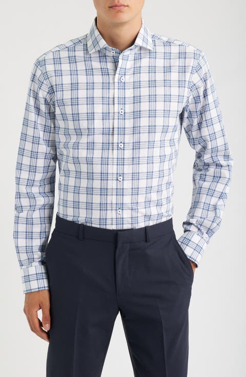Trim Fit Plaid Cotton Dress Shirt (Regular, Big & Tall)