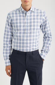 Lorenzo Uomo Trim Fit Plaid Cotton Dress Shirt