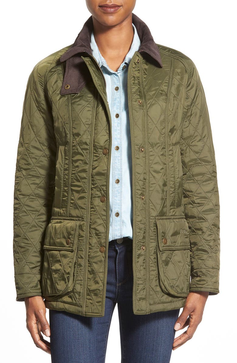 Barbour Beadnell Fleece Lined Quilted Jacket, Main, color, Olive