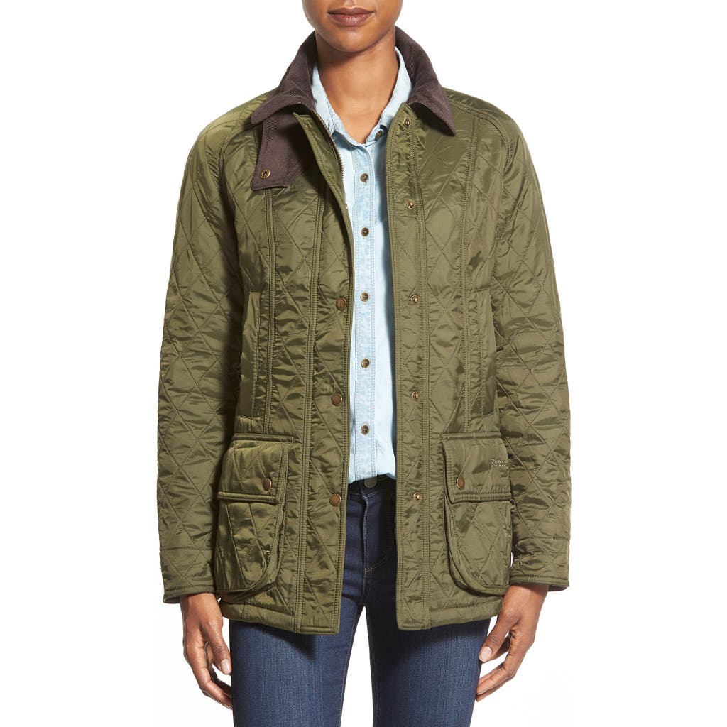 Barbour Beadnell Polarquilt Plaid-trim Utility Coat In Green