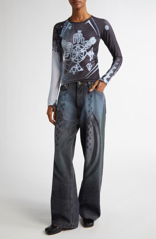 Paolina Russo Ice Printed Baggy Wide Leg Jeans In Blue