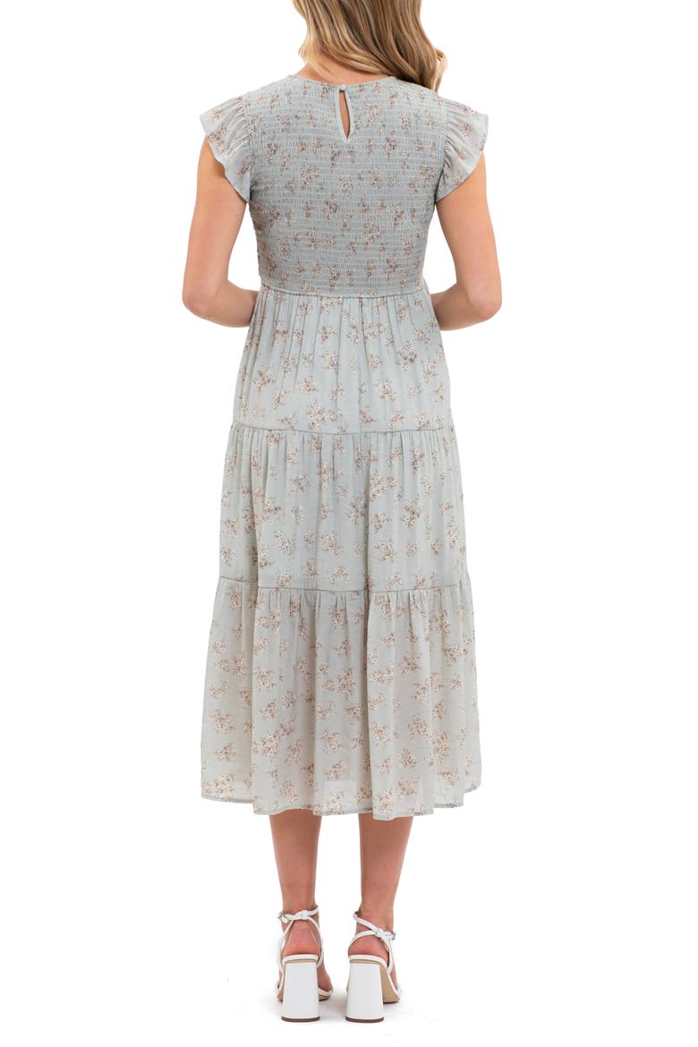 Floral Smocked Tiered Midi Dress, Alternate, color, SAGE MULTI