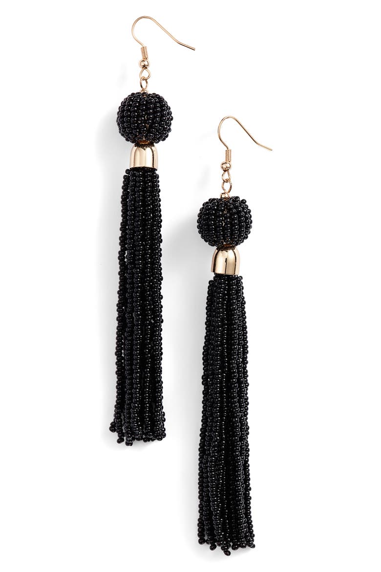 Beaded Fringe Drop Earrings, Main, color, BLACK