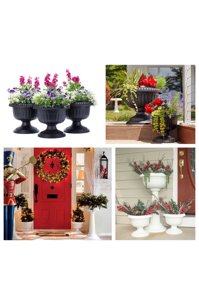 Bloem Grecian Pedestal Urn Planter 18 Inch, Casper White, Alternate, color, White