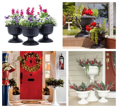 Bloem Grecian Pedestal Urn Planter 18 Inch, Casper White In White