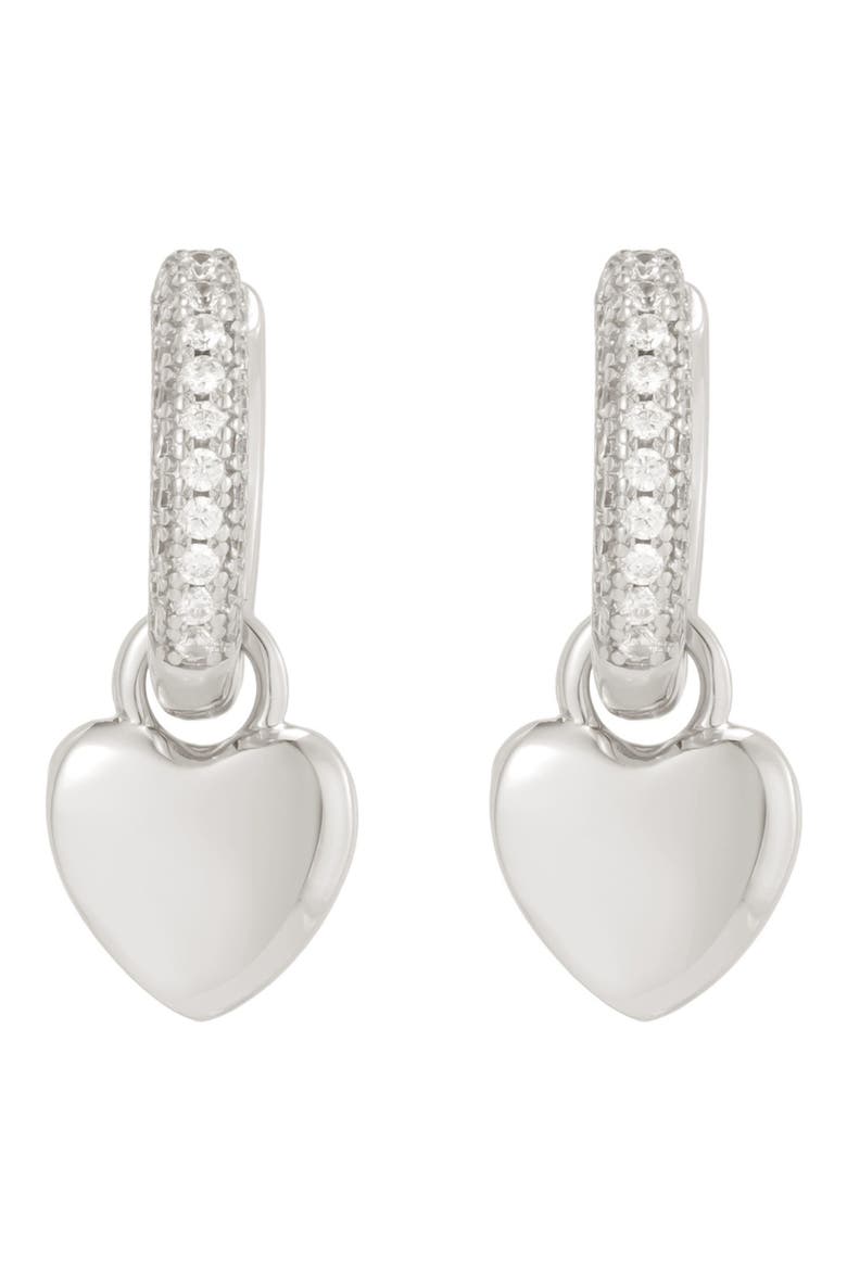 Cubic Zirconia Heart Huggie Hoop Earrings, Alternate, color, SILVER