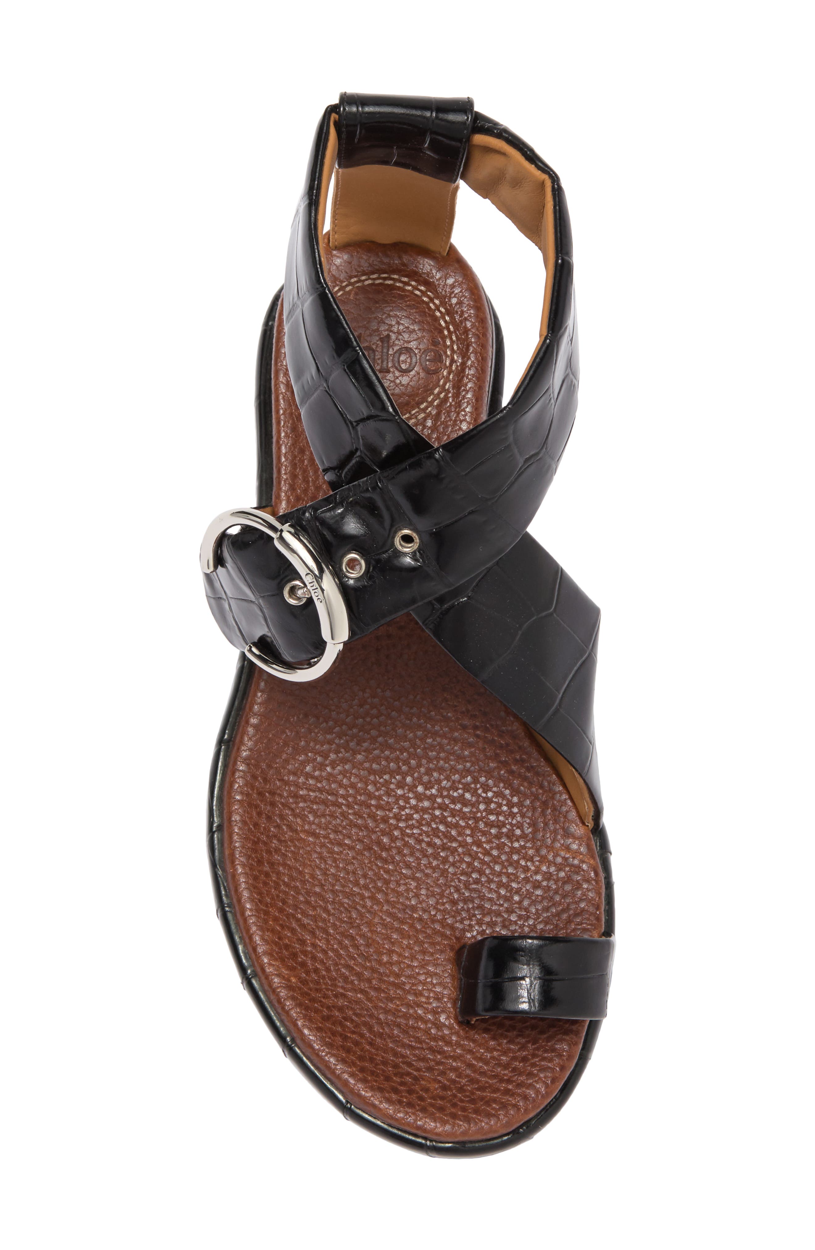 Chloé Wave Croc Embossed Leather Flat Sandal, Alternate, color, 