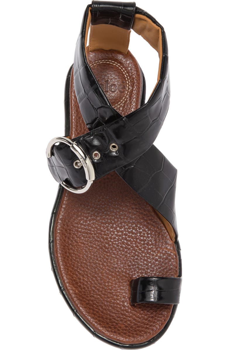 Chloé Wave Croc Embossed Leather Flat Sandal, Alternate, color,