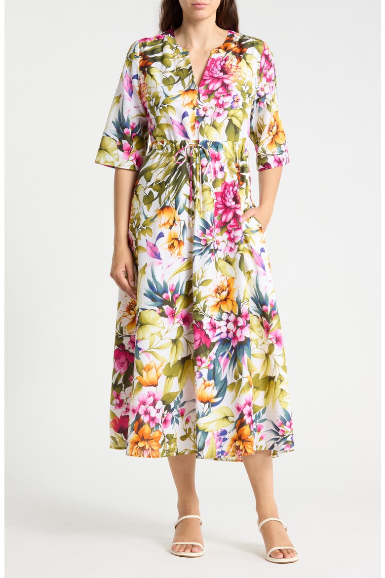 Verde Blooms Cotton & Silk Maxi Dress, Main, color, VANILLA ICE