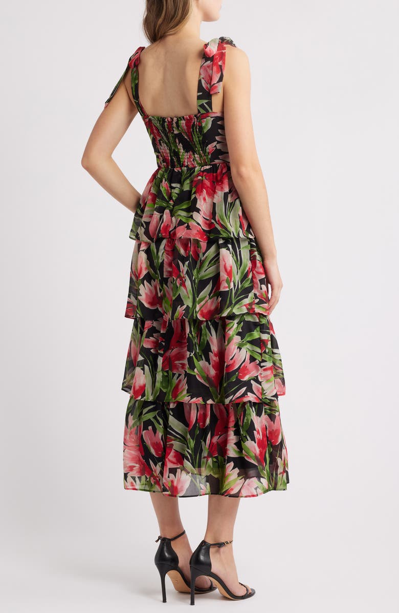 Julia Jordan Floral Tie Strap Tiered Midi Dress, Alternate, color, 
