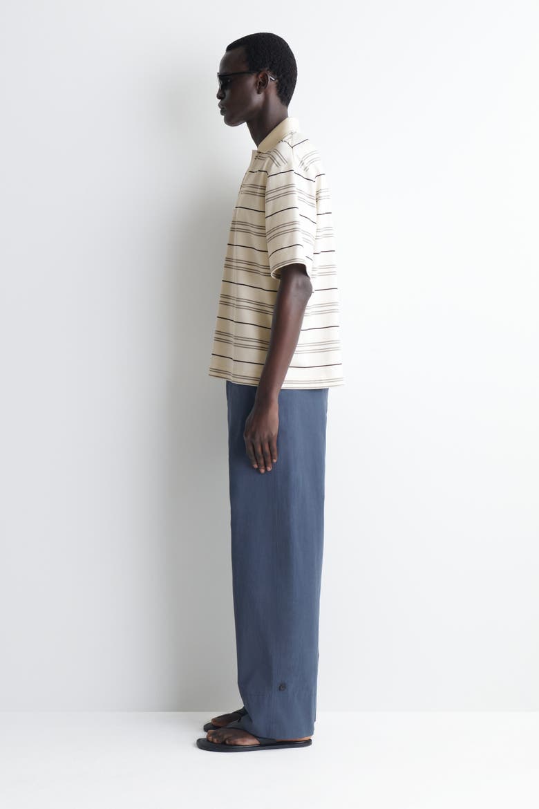Striped Open-collar Polo Shirt, Alternate, color, IVORY / STRIPED