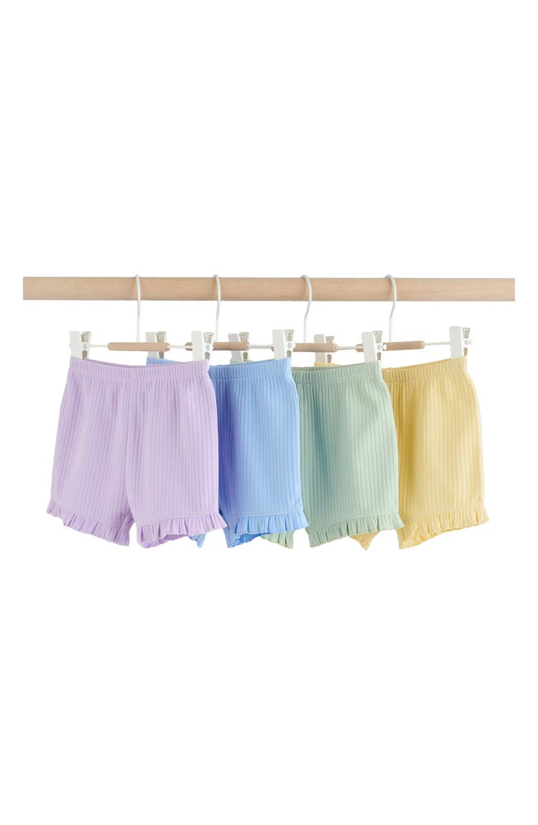 NEXT Kids' 4-Pack Frill Ribbed Shorts, Main, color, Purple Multi