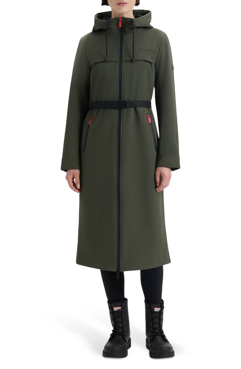 Hunter Crown 2.0 Water Repellent Hooded Softshell Coat, Main, color, Hunter Green/ Herb Sage