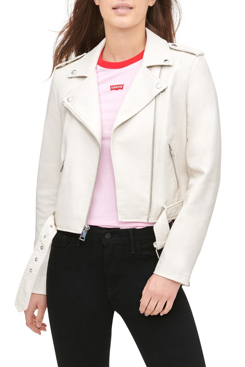 Levi's® Faux Leather Fashion Belted Moto Jacket, Main, color, OYSTER