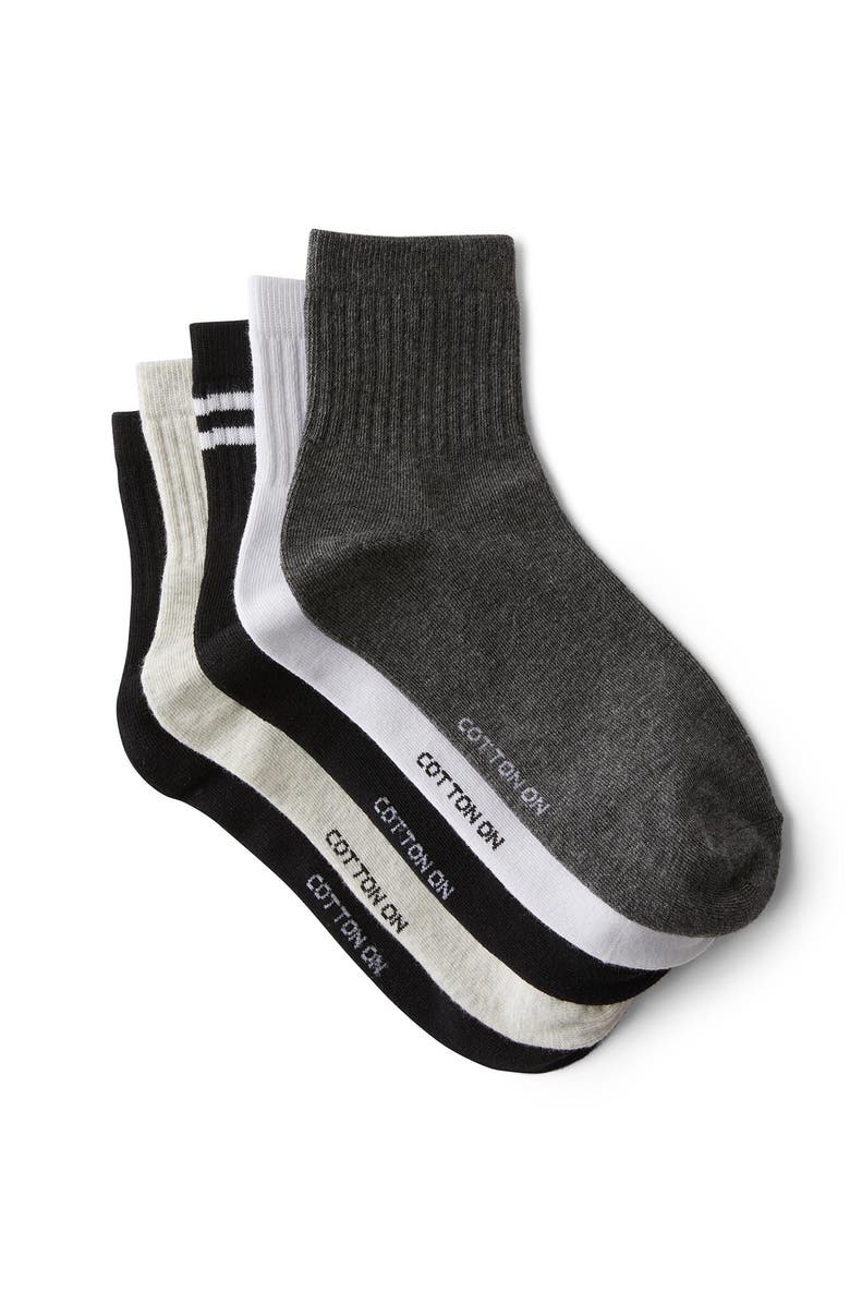 Cotton On 5Pk Quarter Crew Sock, Main, color, Black Stripe Grey Mix