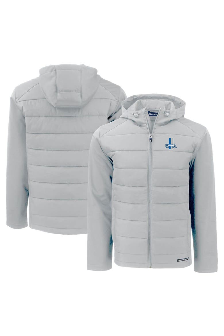 Men's Cutter & Buck Gray Detroit Lions Throwback Evoke Hybrid Eco Softshell Recycled Full-Zip Hoodie Jacket, Alternate, color, Gray