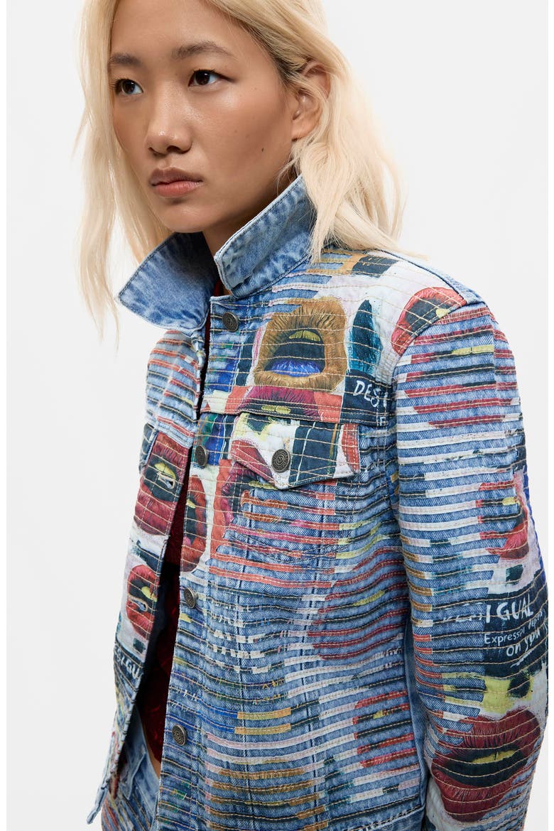 Printed Cotton Denim Jacket, Alternate, color, MEDIUM BLUE