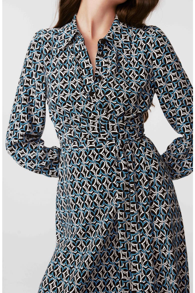 Tori Tie Belt Long Sleeve Shirtdress, Alternate, color, GIG TILE BLUE LG