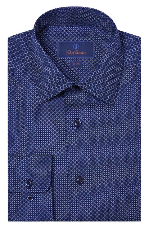 Trim Fit Grid Cotton Dress Shirt