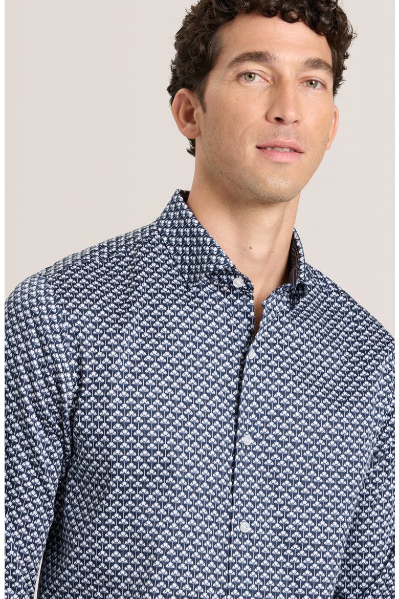 Soren Ginkgo Print Stretch Cotton Dress Shirt, Alternate, color, SKY CAPTAIN
