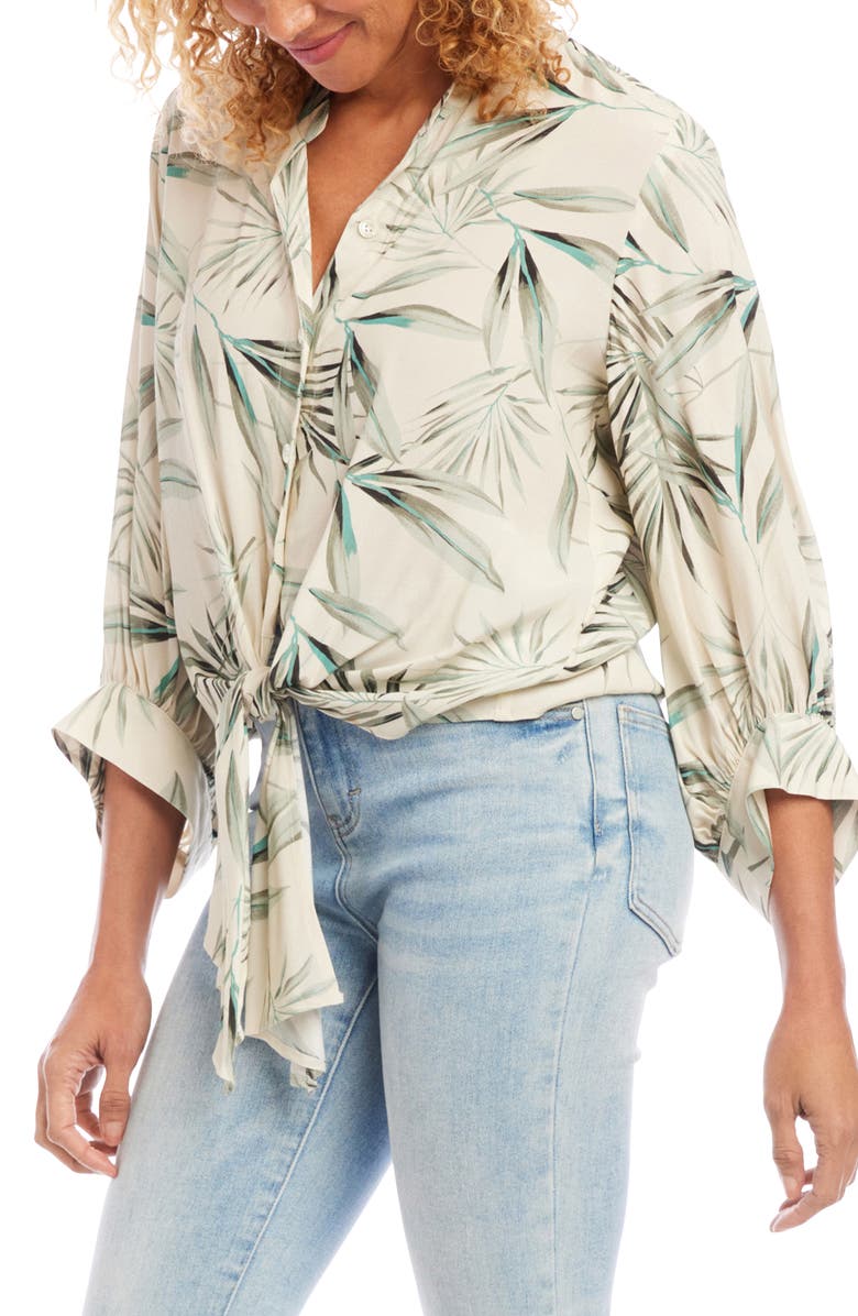 Karen Kane Palm Leaf Print Front Tie Shirt, Alternate, color, 