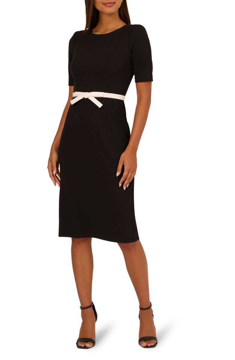 Adrianna Papell Contrast Bow Sheath Dress, Main, color, Black/ Ivory