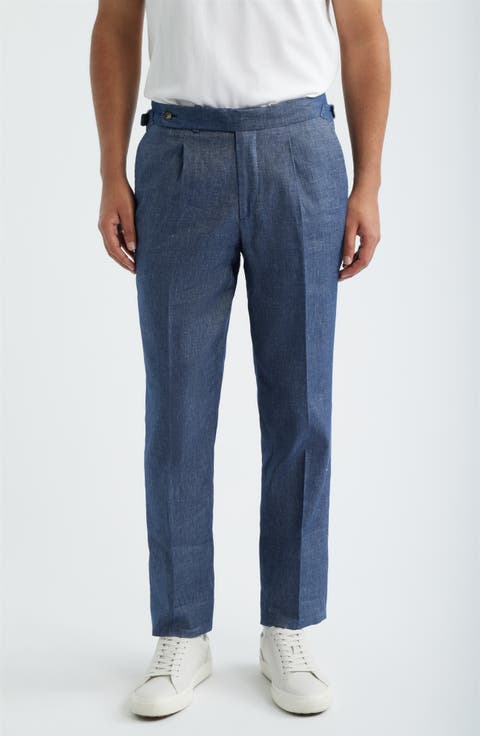 Parma Pleated Linen & Cotton Stretch Twill Dress Pants