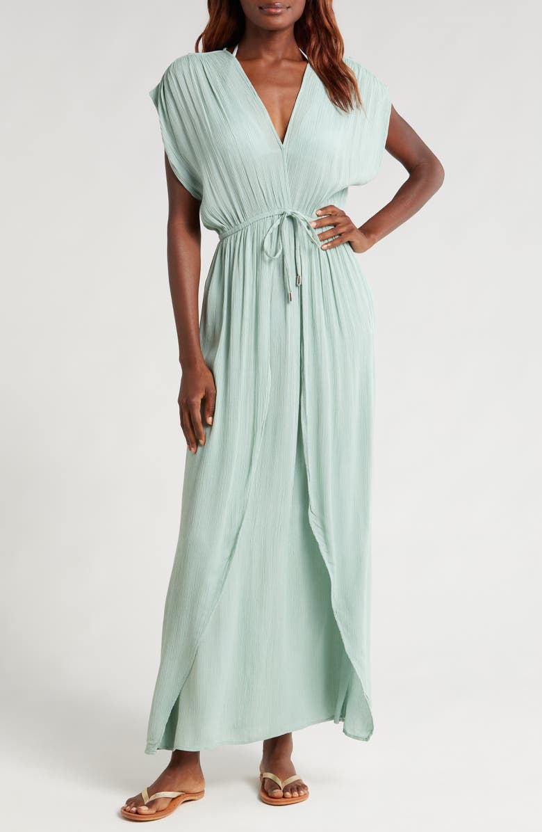 Elan Wrap Maxi Cover-Up Dress, Main, color, Light Teal