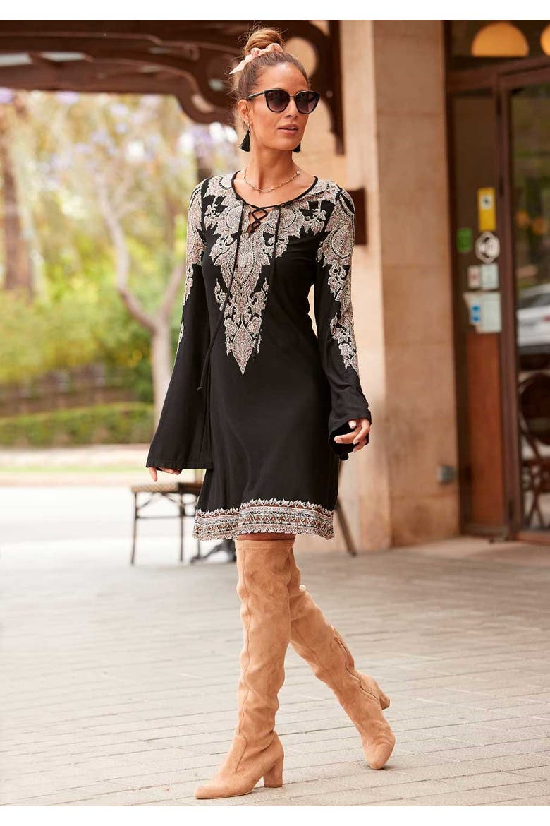 Lace Up Dress, Alternate, color, Black Printed