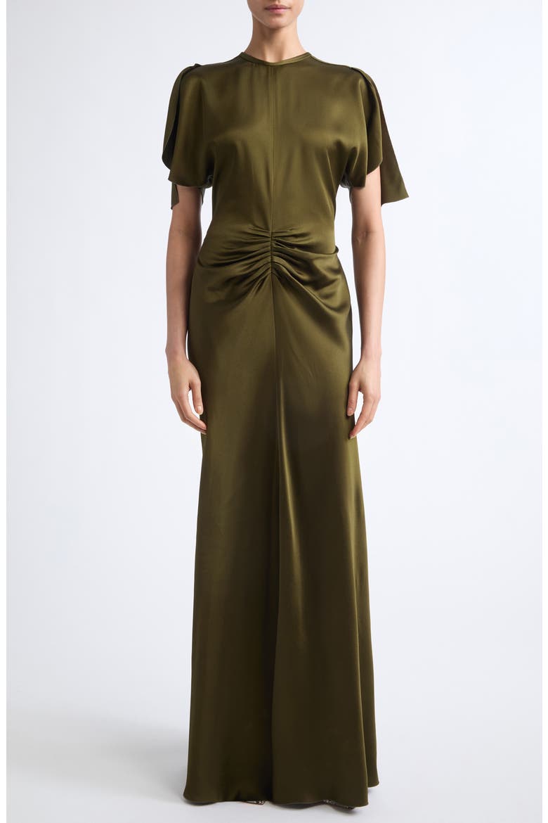 Isabella Short Sleeve Column Gown, Main, color, MARSH GREEN