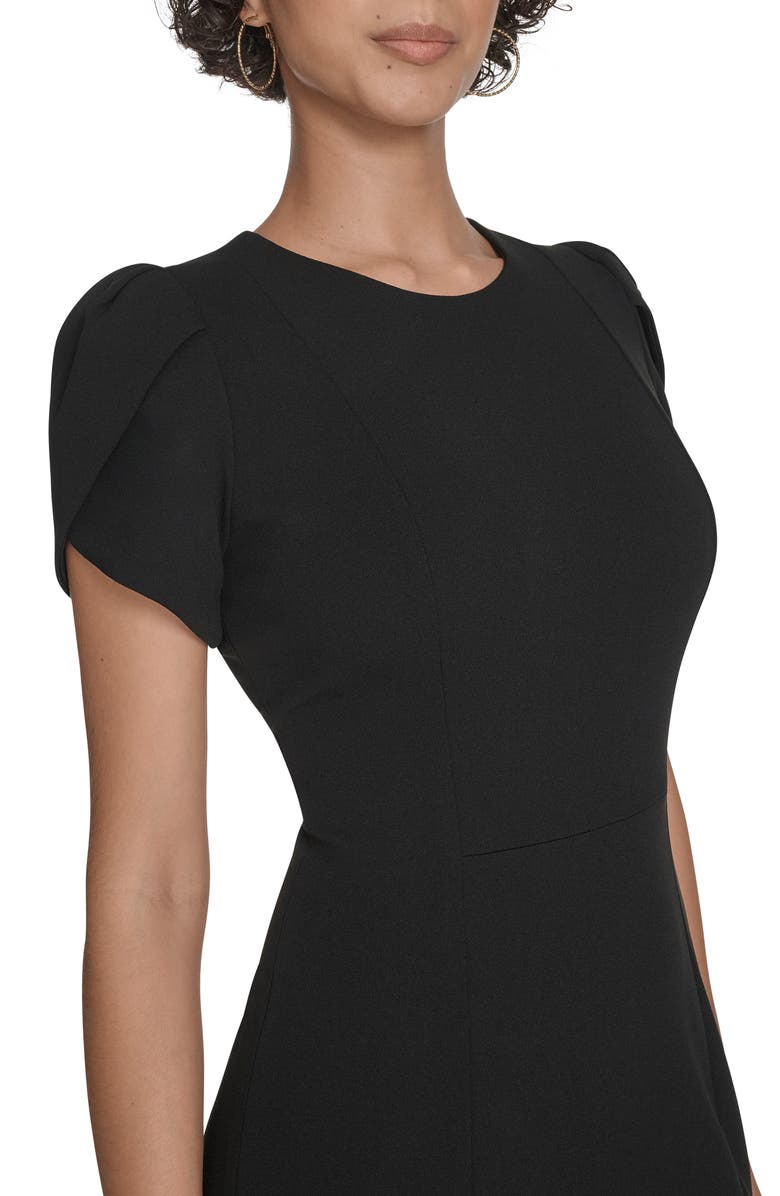 Calvin Klein Tulip Sleeve Crepe A-Line Midi Dress, Alternate, color, Black