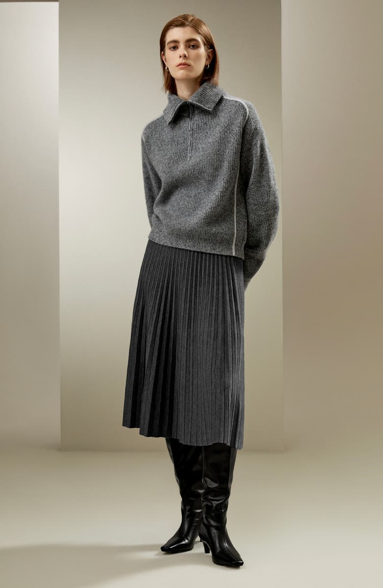 Lilysilk Women's Cashmere Half Zip-Up Ribbed Sweater, Alternate, color, Mixed Gray
