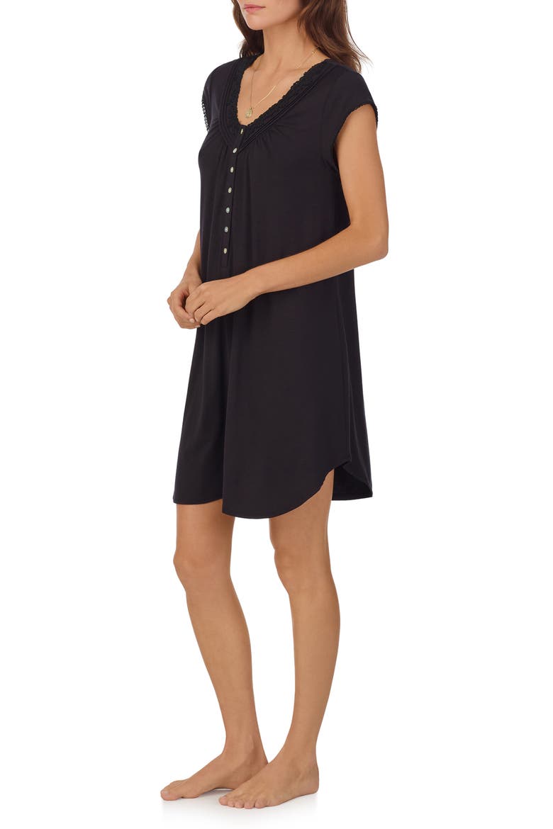 Lace Trim Sleep Shirt, Alternate, color, BLACK