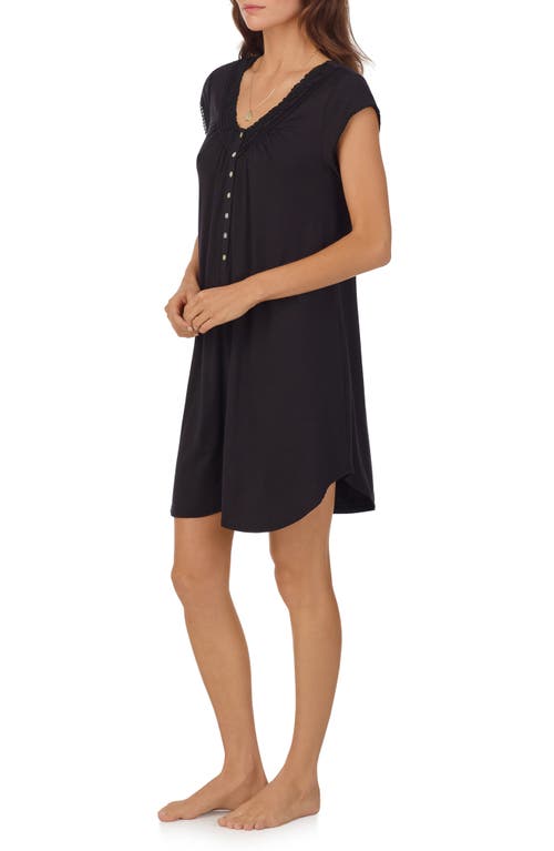 Eileen West Ruffle Lace Trim Jersey Nightgown In Black
