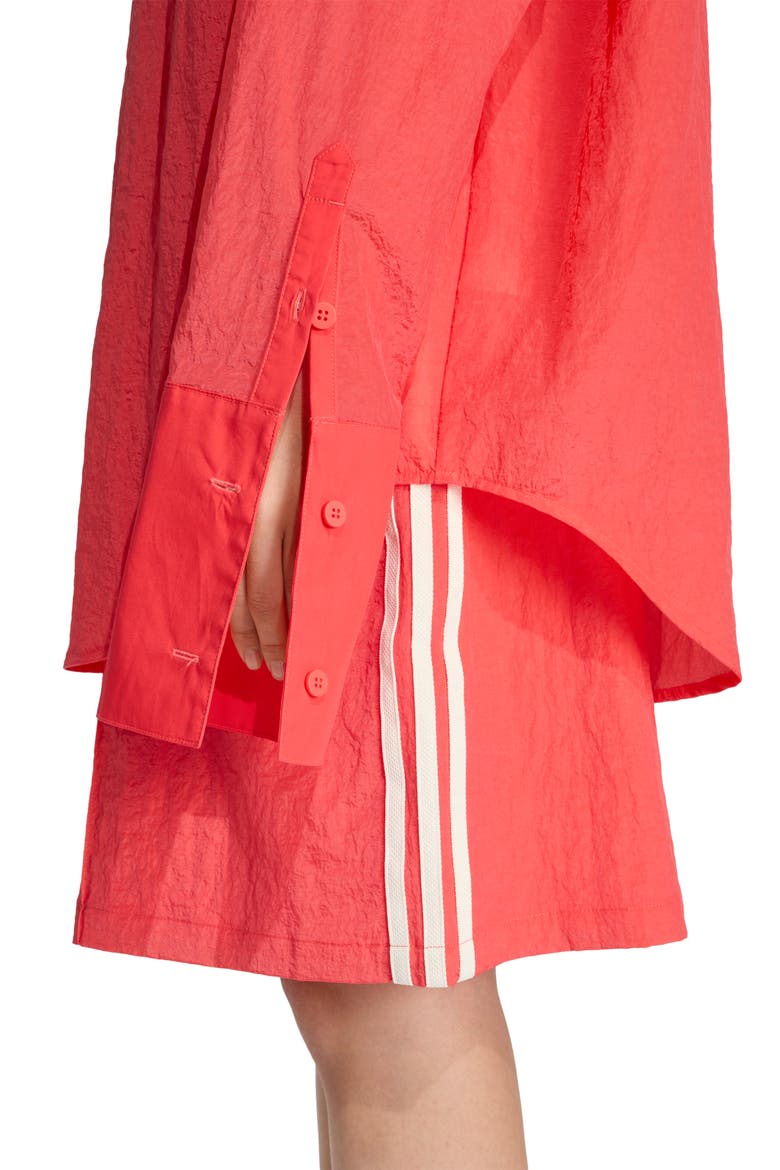 Oversize Long Sleeve Nylon Button-Up Mini Shirtdress, Alternate, color, SEMI LUCID RED/ /
