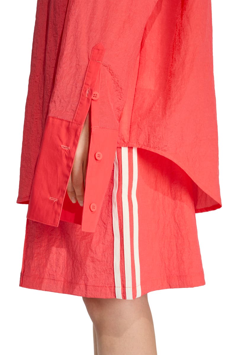 adidas Originals Oversize Long Sleeve Nylon Button-Up Mini Shirtdress, Alternate, color, Semi Lucid Red/ /