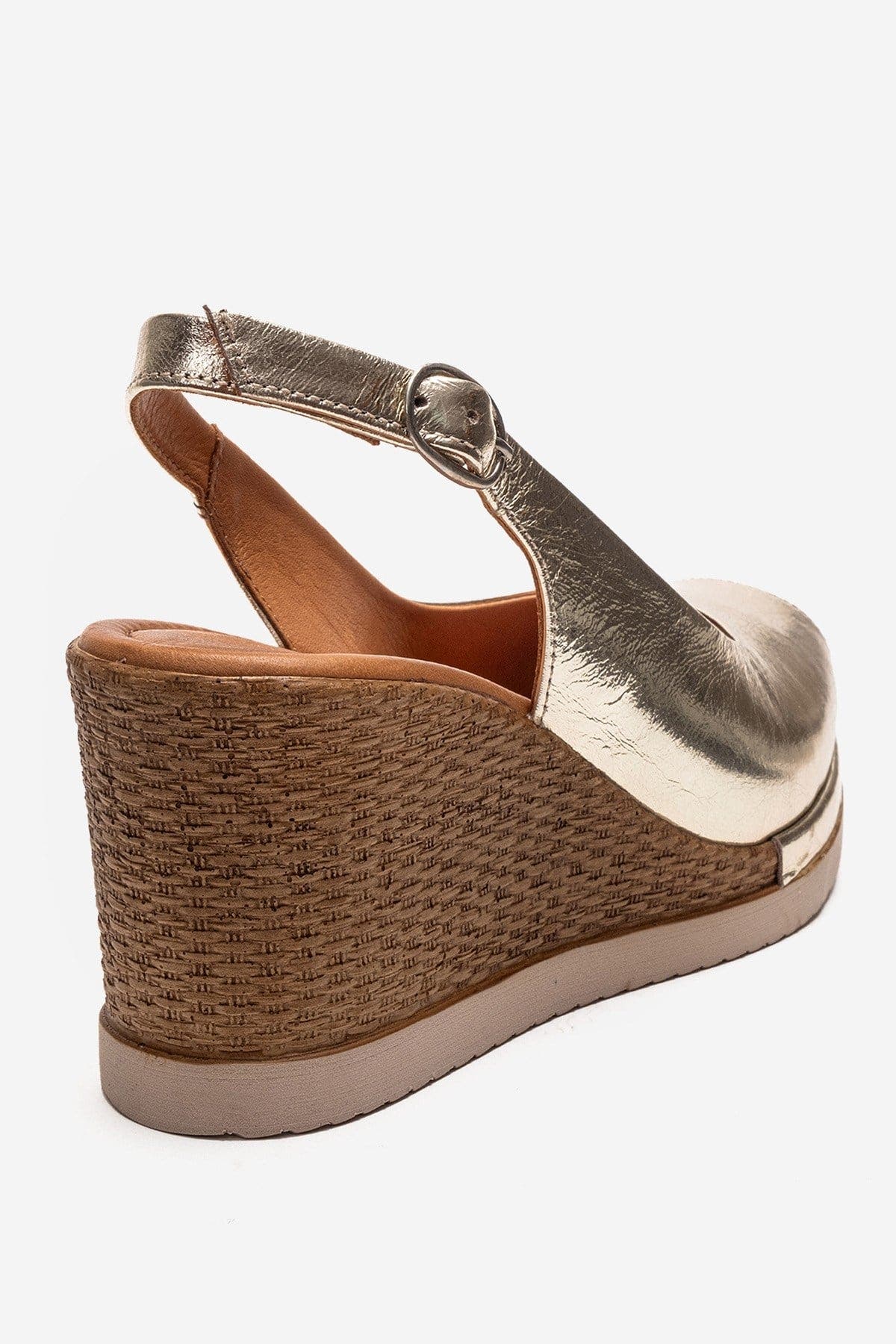 Forever & Always Shoes Helina Leather Wedge Sandal, Alternate, color, Gold