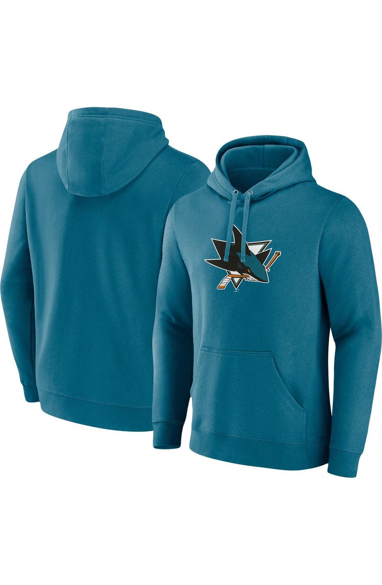FANATICS Men's Fanatics Branded Teal San Jose Sharks Primary Logo Pullover Hoodie, Main, color, Teal