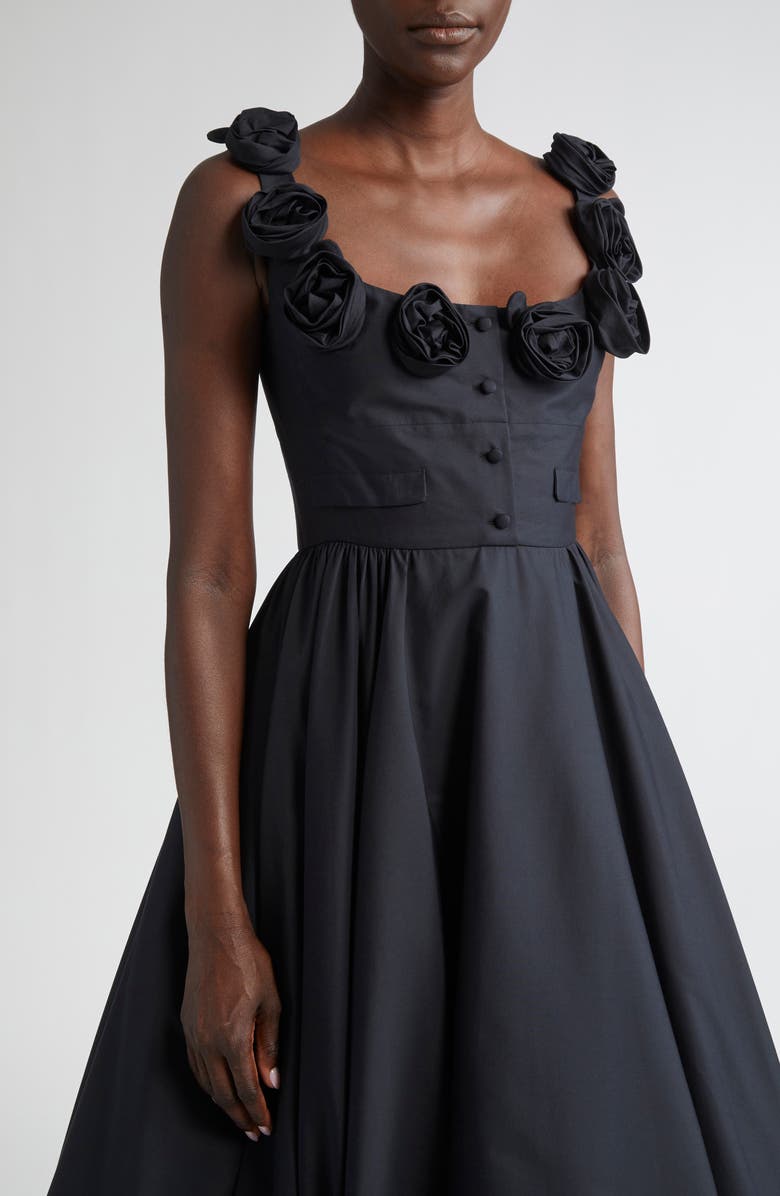 Giambattista Valli Rose Trim Fit & Flare Dress, Alternate, color, Black