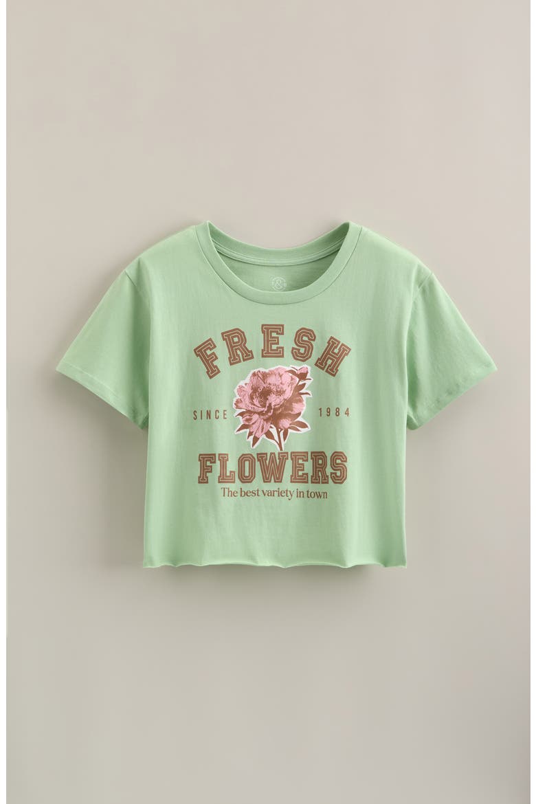 Kids' Crop Cotton Graphic T-Shirt, Main, color, GREEN GHOST FLOWERS